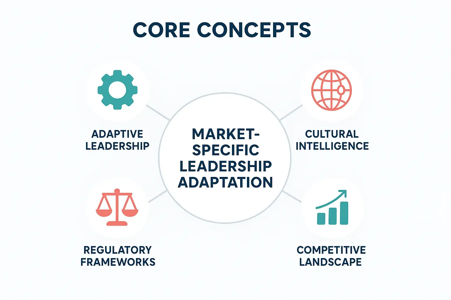 Market-Specific Leadership Adaptation: Tailoring Strategies for GMs in Diverse Global Regions 1 This visual introduces the foundational pillars GMs must understand to adapt leadership strategies effectively across diverse global markets, highlighting adaptive leadership and cultural intelligence.