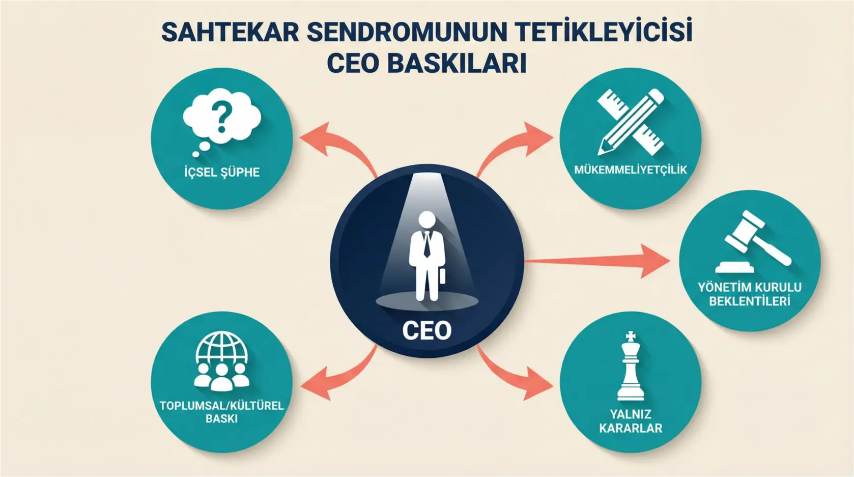 CEO'ların Sessiz Mücadelesi: 'Imposter Sendromu' ve Yüksek Basınç Altında Bütüncül Özgüven Yönetimi 2 This diagram visualizes how specific internal and external pressures combine uniquely for CEOs to exacerbate Imposter Syndrome.