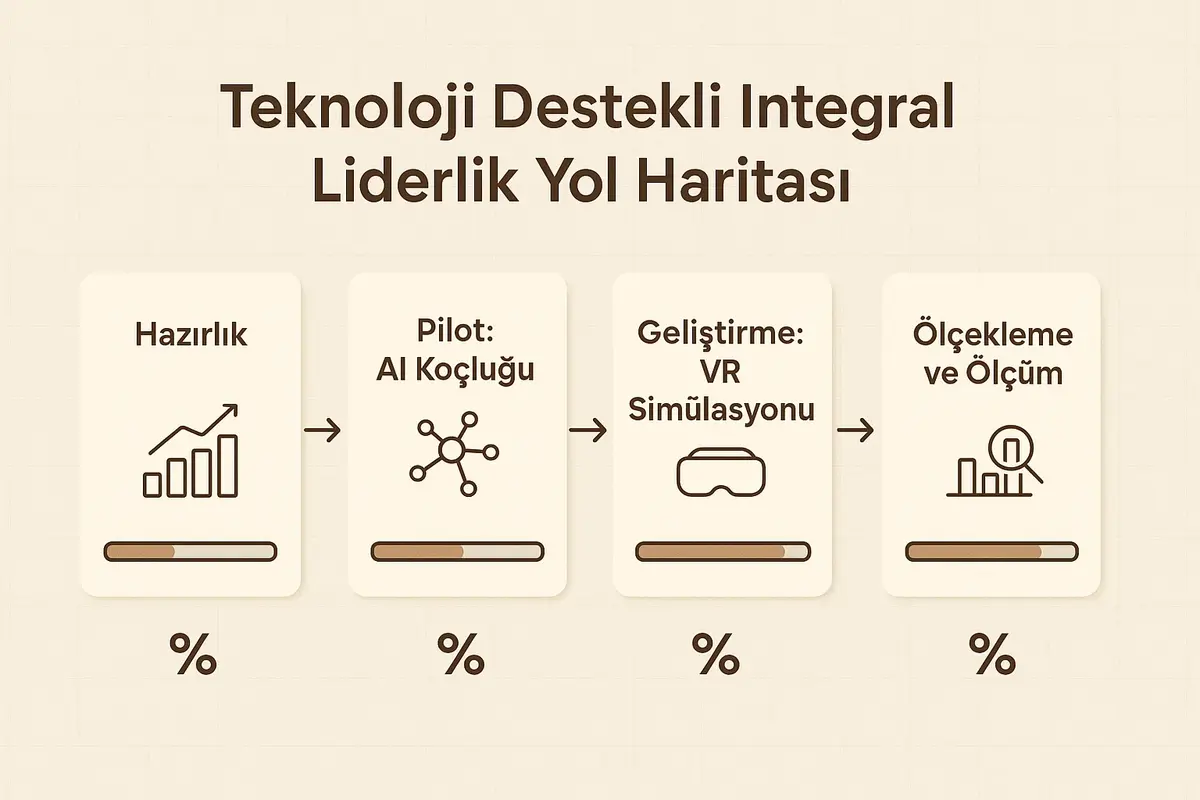 Dijital Çağda Integral Liderlik Gelişimi ve Teknoloji Destekli Araçlar 3 Adım adım uygulama yol haritası: hazırlandan pilotlamaya, VR geliştirmesine ve ölçeklemeye kadar karar vericilerin uygulama önceliklerini netleştirir.
