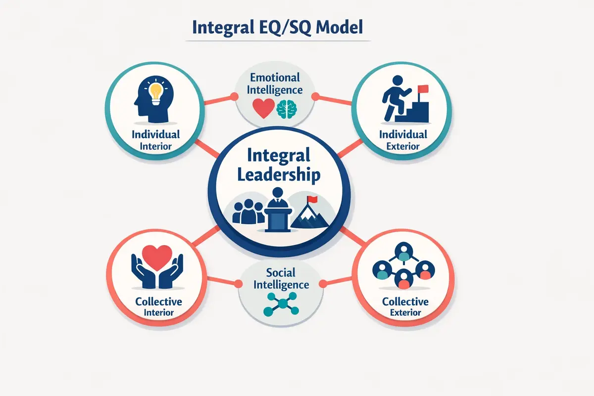 İntegral Liderlikte Öz-Regülasyon ve Empati Nedir 1 This image visualizes the Integral Leadership framework integrating emotional and social intelligence within four key quadrants, clarifying foundational concepts.