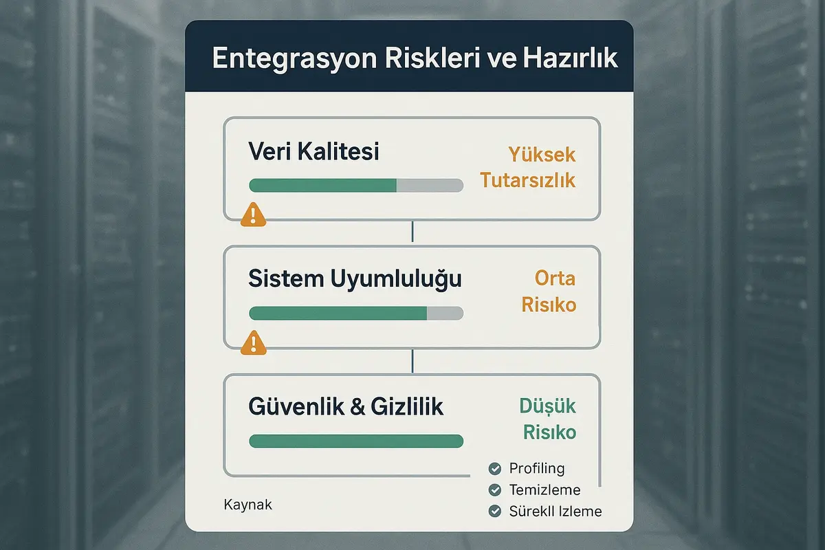 Liderlik ve Takım Performans Değerlendirmede Dijital Devrim 3 Veri entegrasyonu ve güvenlik risklerini açıkça gösteren bir şema — teknik zorlukları görünür kılar ve çözüm önceliklerini belirlemeye yardımcı olur.
