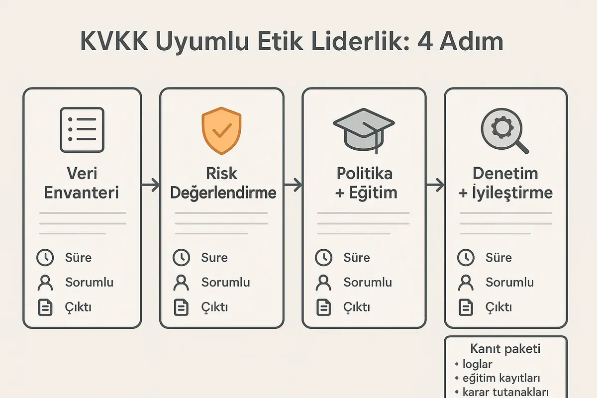 Liderlik ve Takım Değerlendirmelerinde Etik İlkeler ve Gizlilik 2 Etik liderliği, ölçülebilir KVKK adımlarına dönüştüren uygulama yol haritası.