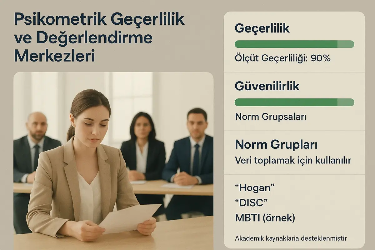 Liderlik ve Takım Performans Değerlendirme Metodolojileri 3 Psikometrik geçerlilik ve değerlendirme merkezi uygulamalarını vurgulayarak güven oluşturur ve metodolojik sağlamlığı gösterir.
