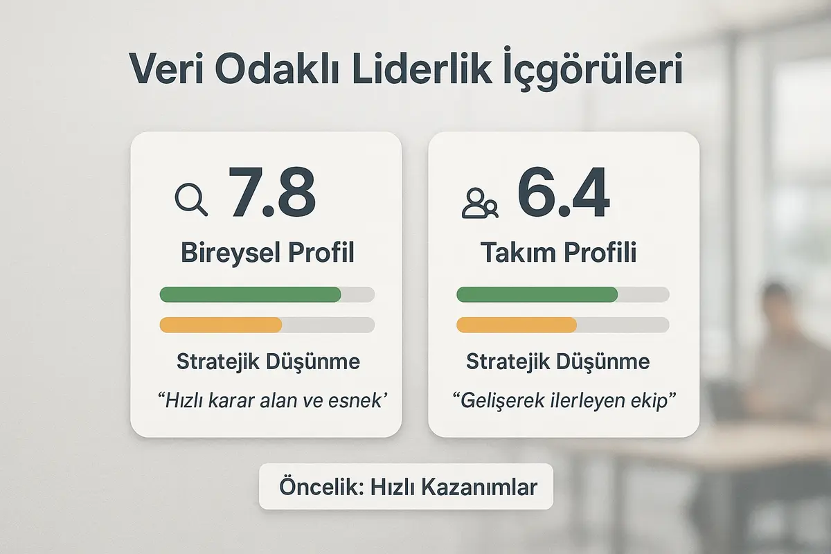 Değerlendirme Verilerinin Analizi ve Eyleme Dönüştürülmesi 1 Bireysel ve takım değerlendirme sonuçlarını yan yana gösteren karşılaştırma görseli; skorlara ve kısa geri bildirimlere dayalı önceliklendirme sağlar.