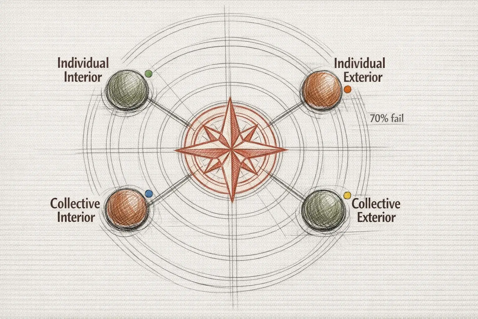 Diagnosing Organizational Culture with AI through an Integral Lens (AQAL) 2 A digital quadrant chart overlaying company workflow diagrams—representing AI-driven holistic analysis.
