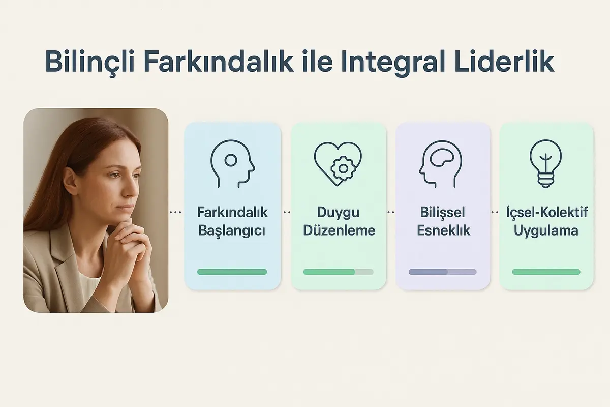 Integral Liderlik Gelişiminin Nörobilimsel ve Psikolojik Temelleri 3 Bilişsel esnekliği geliştiren liderlerin zihin haritasını gösteren infografik