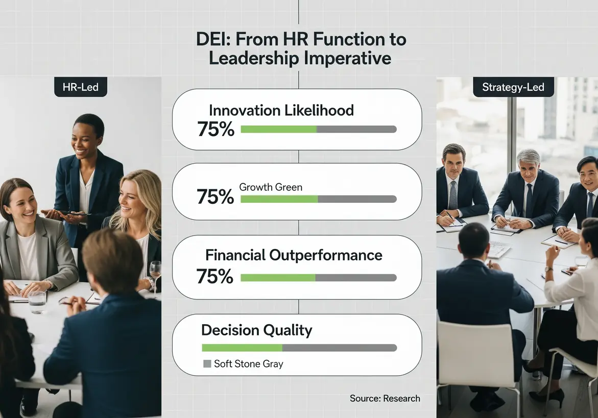 Diversity Equity Inclusion as a Leadership Imperative 5 Executives discussing DEI strategy with diverse team