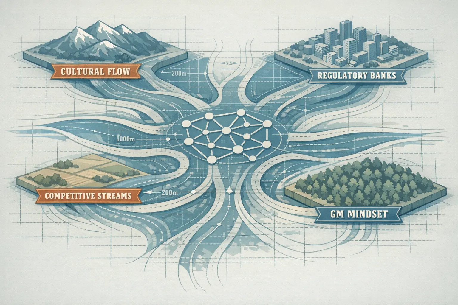 Market-Specific Leadership Adaptation: Tailoring Strategies for GMs in Diverse Global Regions 1 A group of global business leaders studying maps and data in an international boardroom
