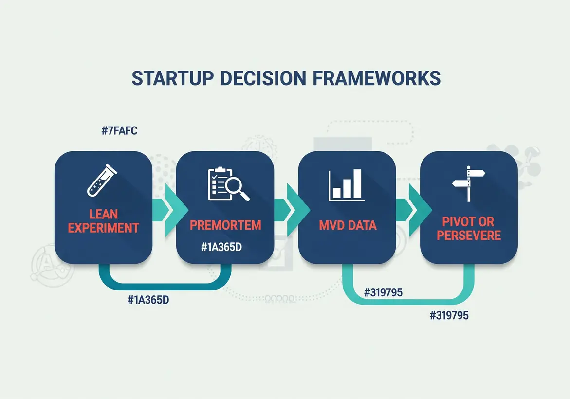 Strategic Decision-Making Tips for New CEOs 5 Visualization of a startup team engaged in an interactive premortem ritual, collaboratively mapping possible decision outcomes.