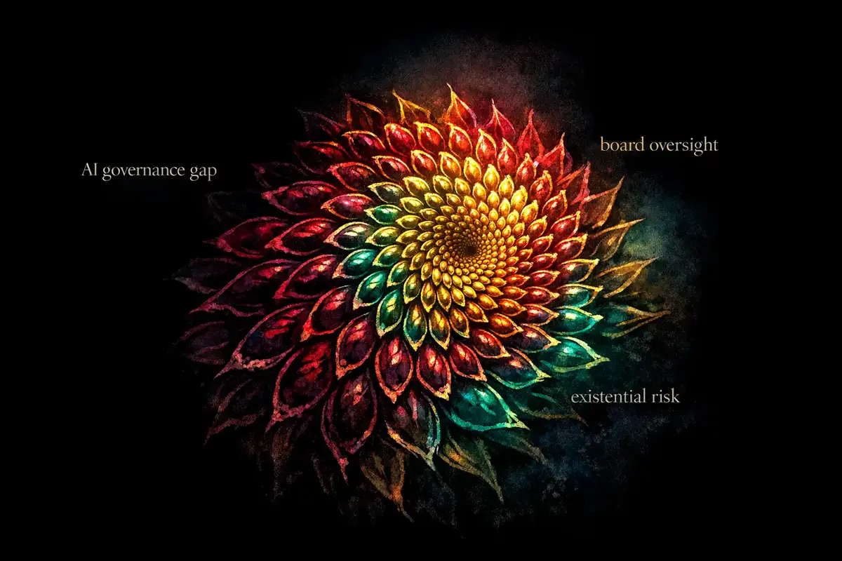 Board members discussing AI governance frameworks in a modern boardroom