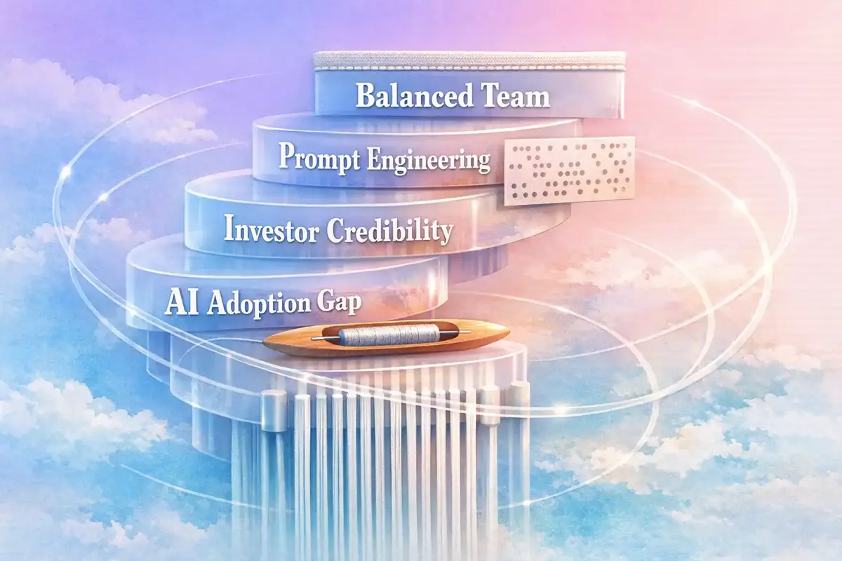 Leadership Development for First-Time Founder CEOs 5 AI-augmented startup team collaborating on strategy and investor communications