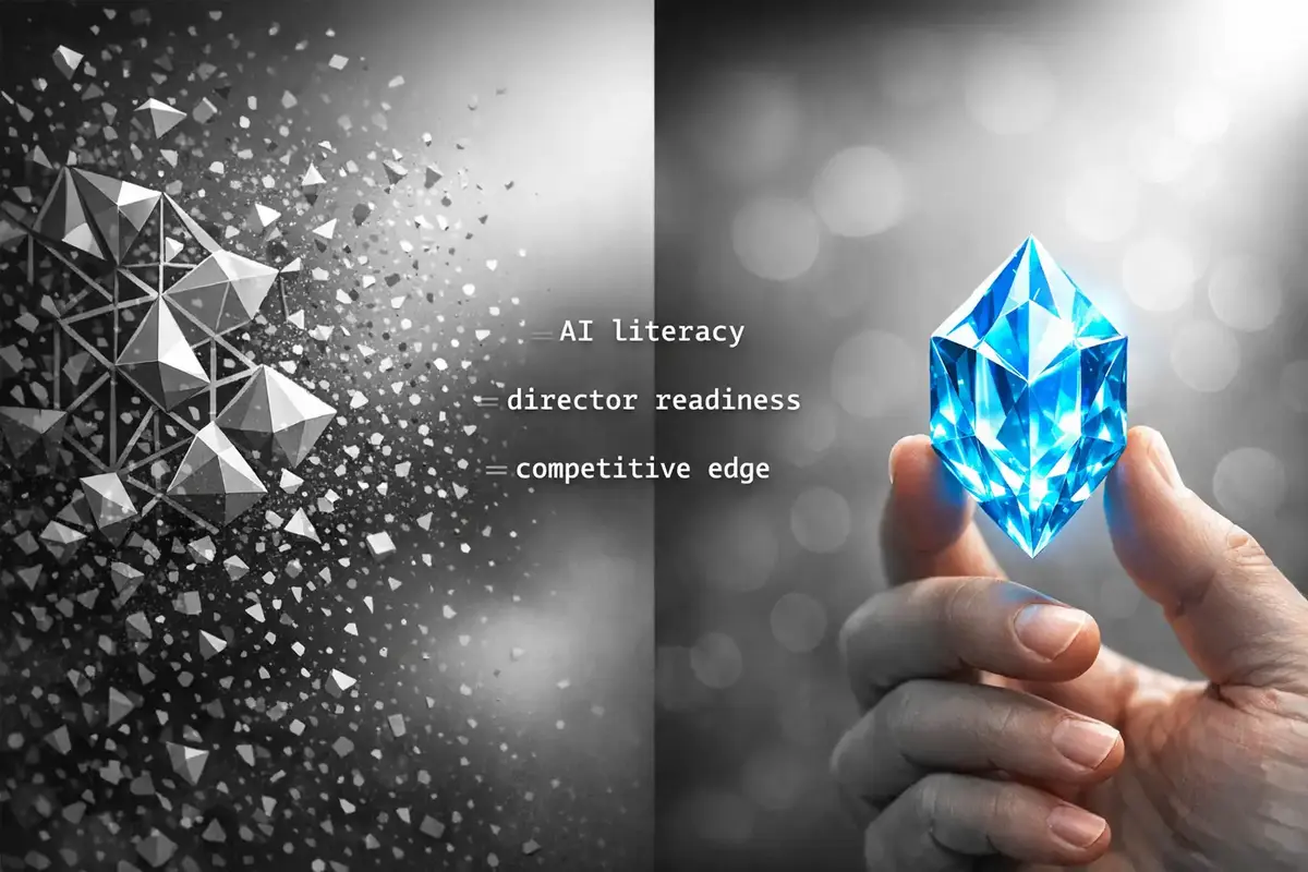 Boardroom discussion on balancing AI-driven efficiency with stakeholder commitments