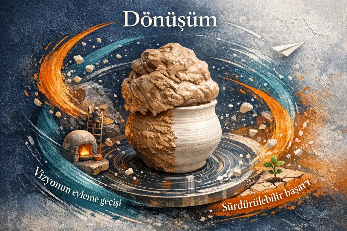 CEO'lar İçin Stratejik Vizyonu Etkili Yayma Yöntemleri 6 AI ve dijital araçlarla vizyon yayılımını gösteren modern bir ofis ortamı