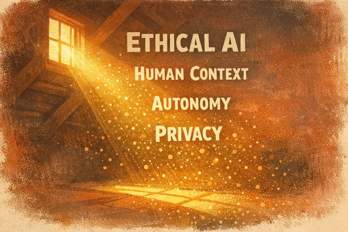 Ethical AI design principles visualized: balancing transparency, autonomy, and human development