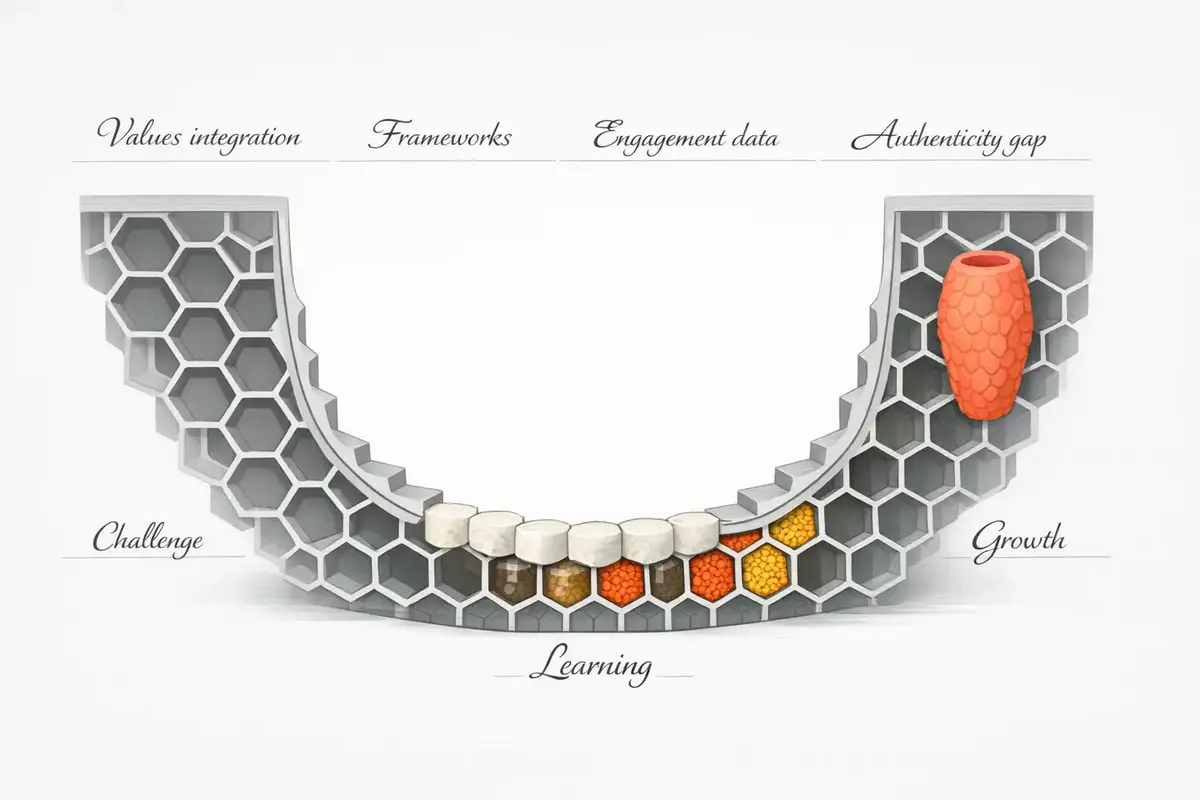 Purpose-Driven Leadership & Values Integration 5 A visual showing the integration of values into hiring and performance management