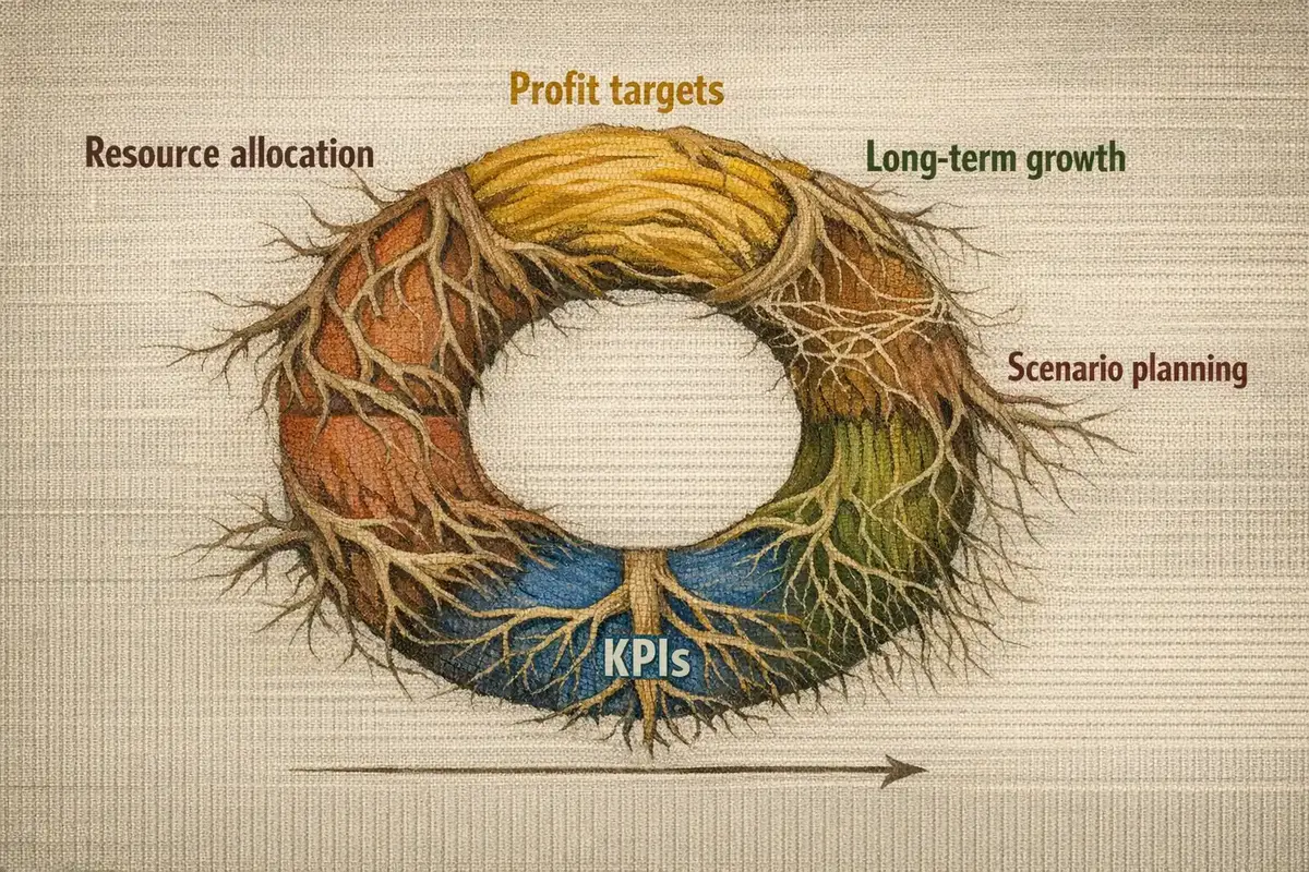 Balancing Short-Term Results with Long-Term Investments 5 A business leader analyzing performance dashboards representing both short-term and long-term KPIs