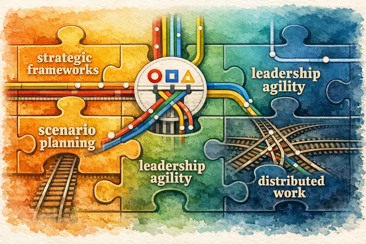 Strategic Thinking and Leading Through Organizational Complexity 5 executive team collaborating over leadership assessment results